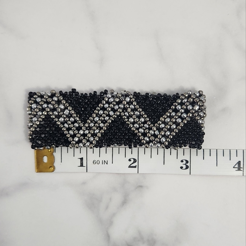 Paparazzi Desert Loom Black, Silver & White Beaded Elastic Bracelet - Picture 7 of 8